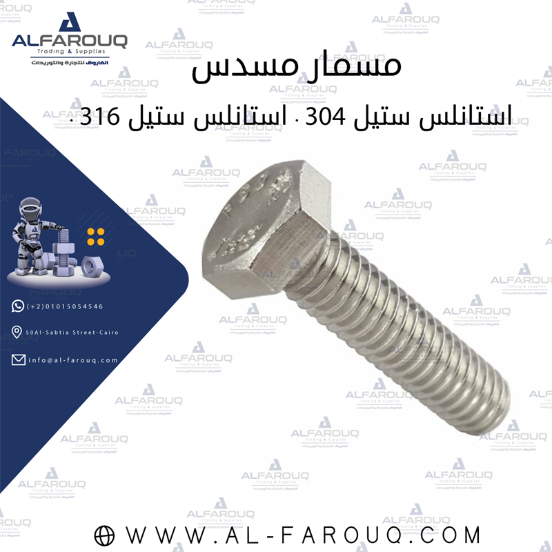 مسامير مسدس استانلس ستيل 304 و 316